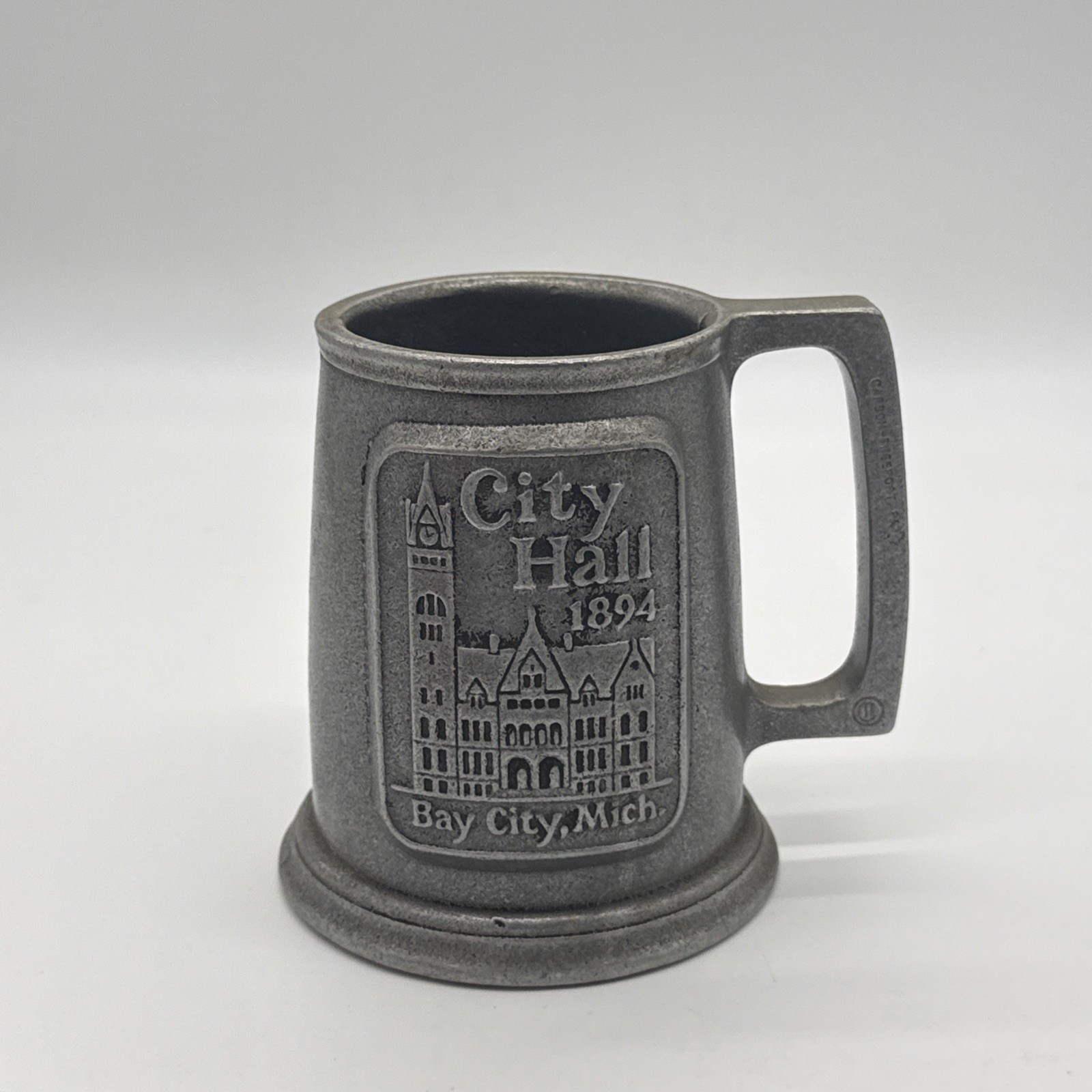 Vintage Carson Pewter Bay City Mich City Hall 1894 Mug Stein 5 Inch