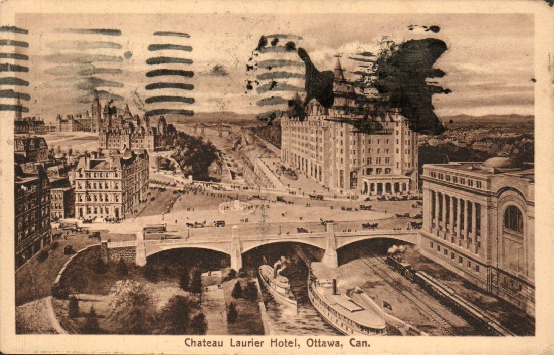 Ottawa Ontario - Chateau Laurier Hotel and Canal - Antique Postcard - circa 1912