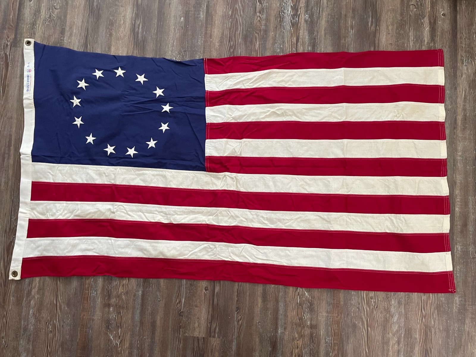 Vintage Dettra Bulldog Betsy Ross American Flag 13 Star Cotton Bunting 3x5 Sewn