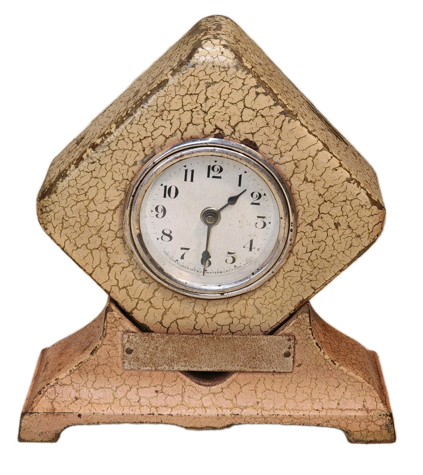Antique Lux Clock Waterbury Art Deco Beige Cast Iron Desk Clock Coin Bank - Work