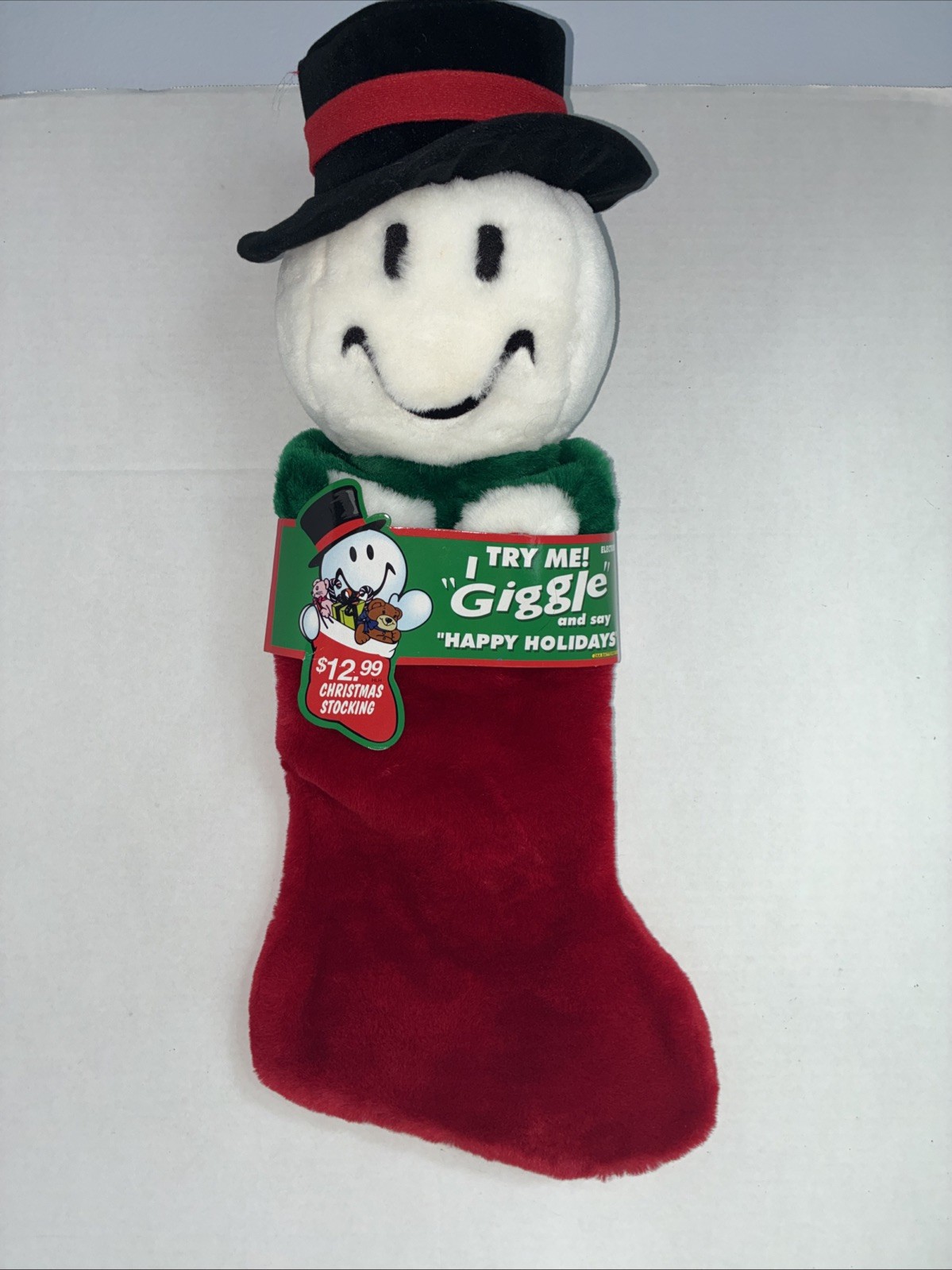 Vtg Dan Dee Red Christmas Stocking Plush Snowman Face Giggling Talking 22