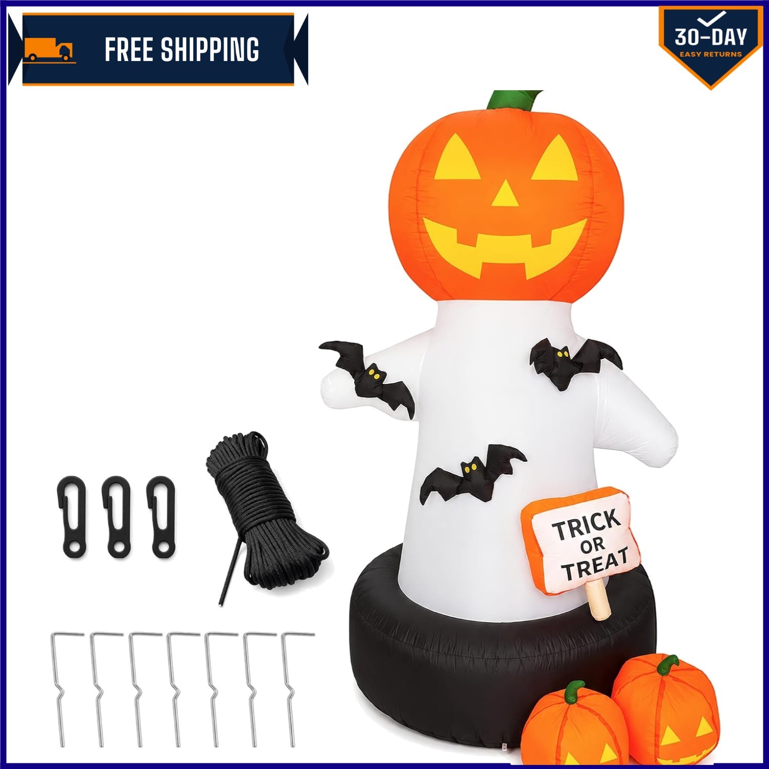 Weatherproof 6 Ft Pumpkin Ghost Inflatable Yard Decor for Halloween Parties