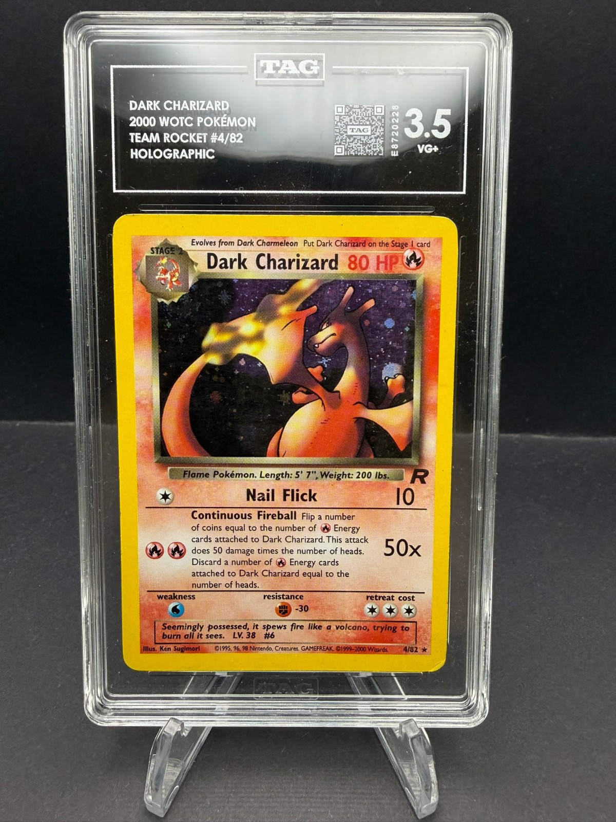 2000 Pokemon Team Rocket - Dark Charizard Holo #4/82 TAG 3 PSA 3