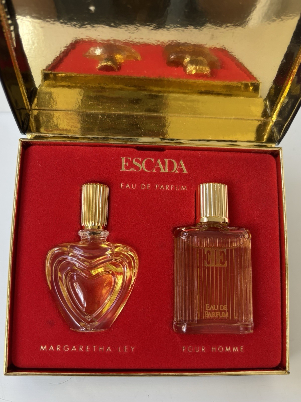 Escada Margaretha Ley 4 ml & Pour Homme EDP 5 ml Miniature Set w/ Boxed VINTAGE Escada Margaretha Ley 4 ml & Pour Homme EDP 5 ml Miniature Set w/ Boxed VINTAGE