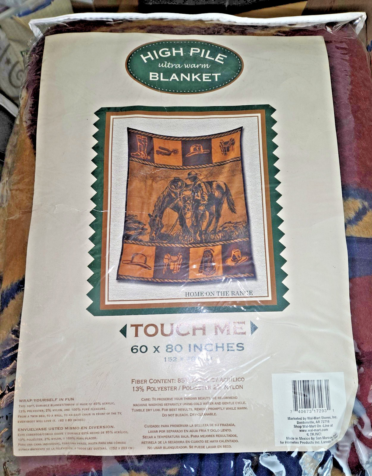 Vintage High Pile by San Marcos Cowboy Horse Western Reversible Blanket 60