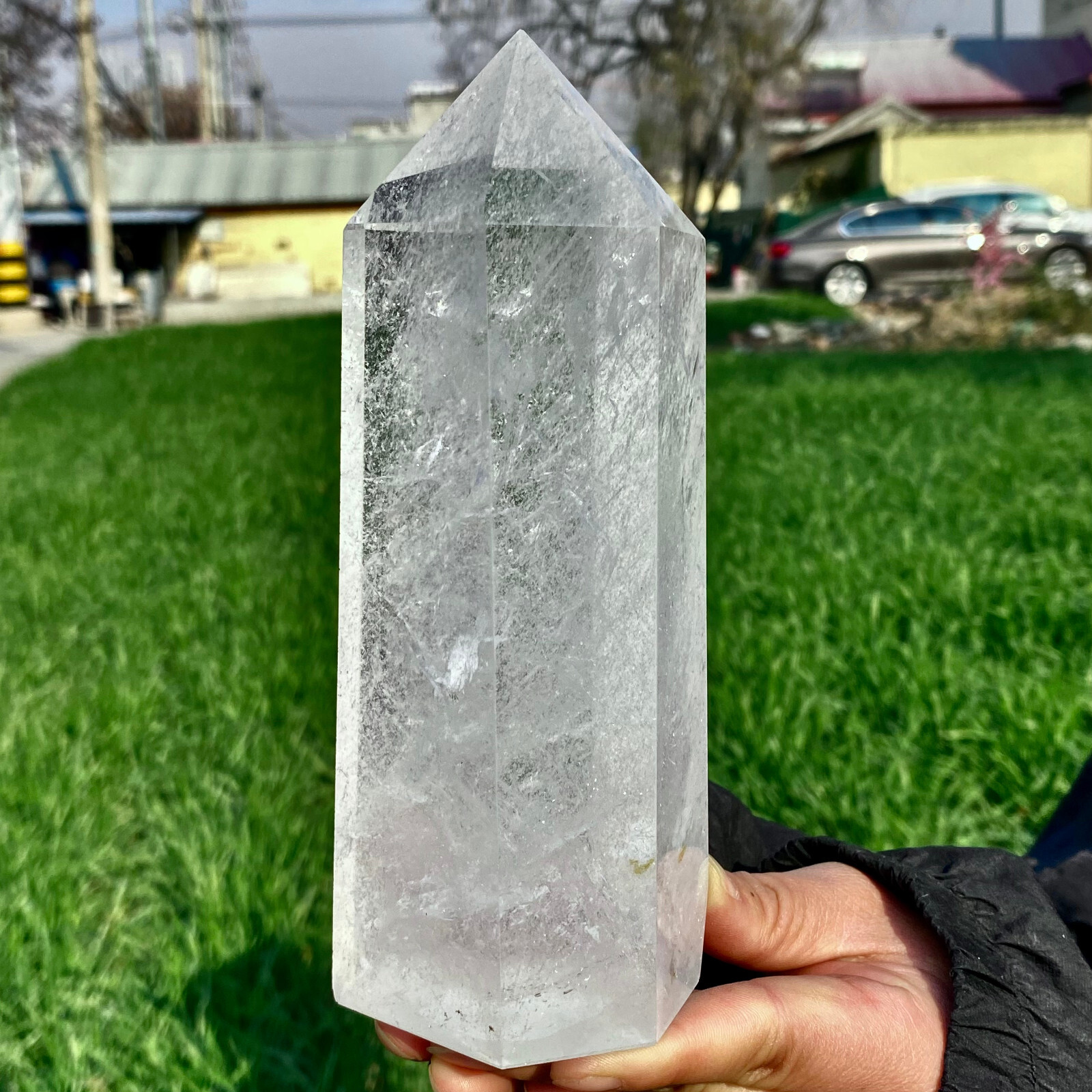 2.66LB Large Natural Clear Quartz Obelisk Crystal Energy Tower Point Reiki Heali