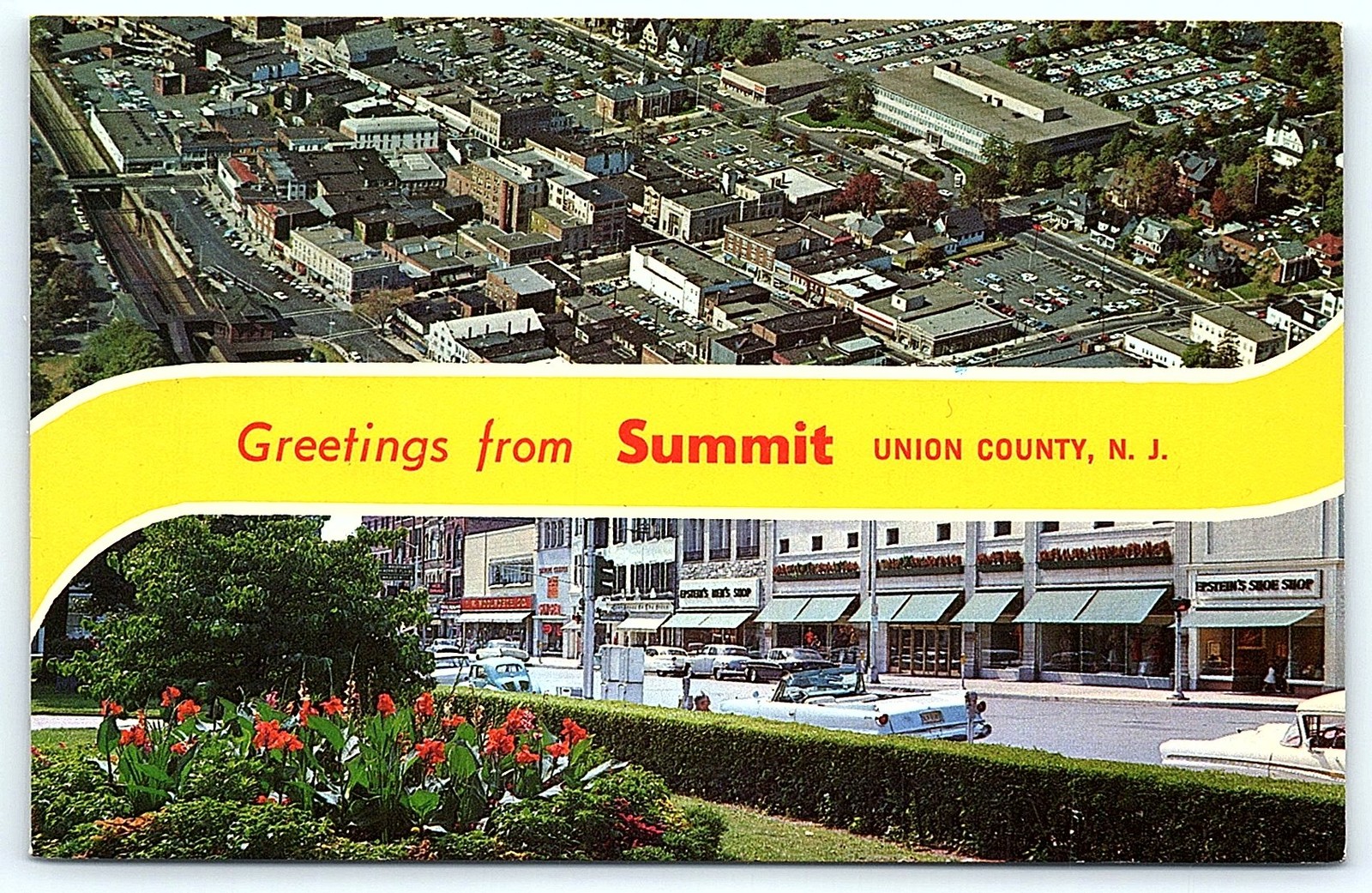 Vintage Summit NJ Postcard, Aerial & Street View, 1970