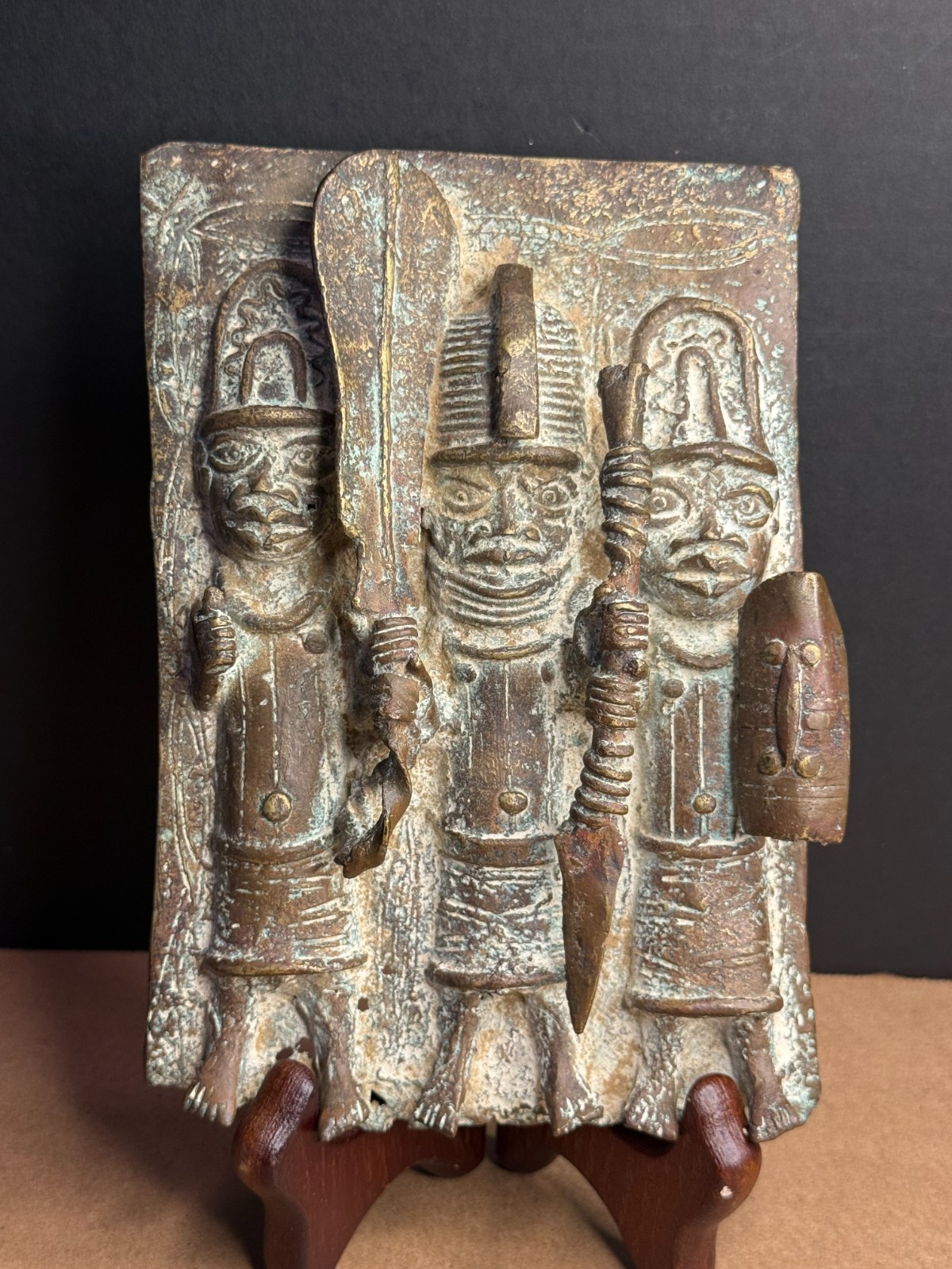 Benin Bronze Plaque 3 Royal Warriors Edo Nigeria African Tribal Art 8