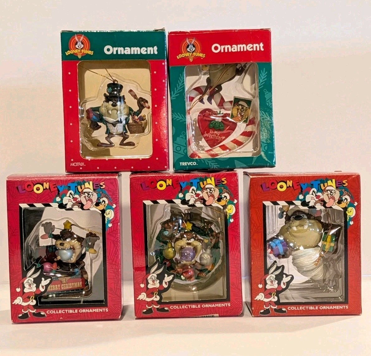 Vintage Looney Tunes Taz Tasmanian Devil Christmas Ornaments 1990s Lot Of 5 NEW