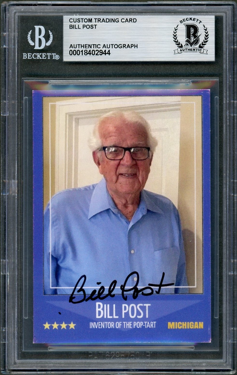 Bill Post SIGNED Custom Card Invented Pop-Tarts Kellogg\'s Dec. Auto Beckett BAS