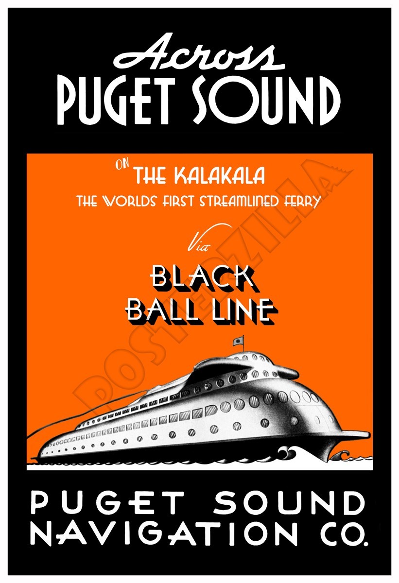 Kalakala Streamlined Ferry: Puget Sound - Vintage Advertising Poster Wall Art