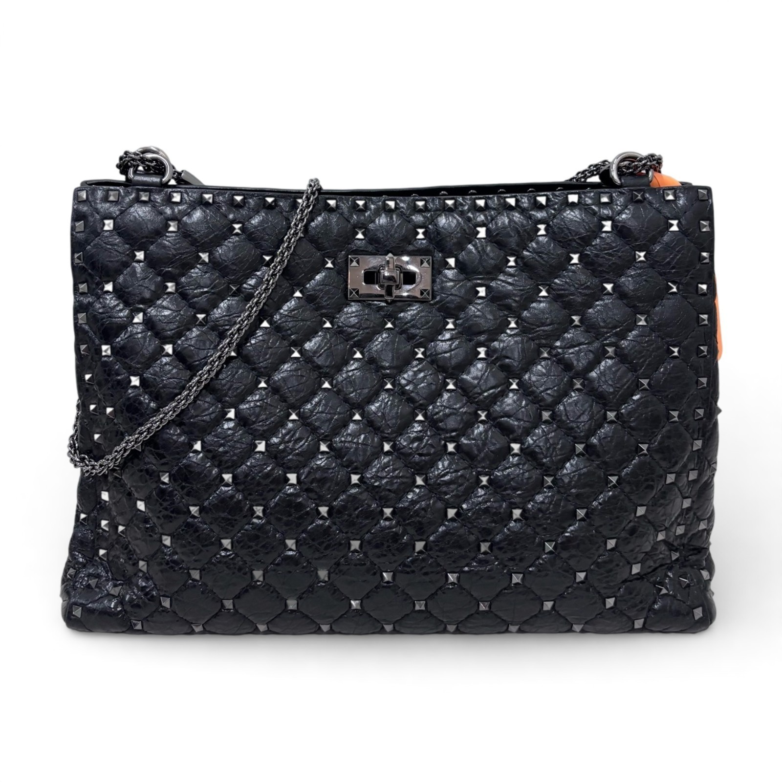 Pre-Owned Valentino Garavani Rockstud Spike Large Black Leather Chain Tote 