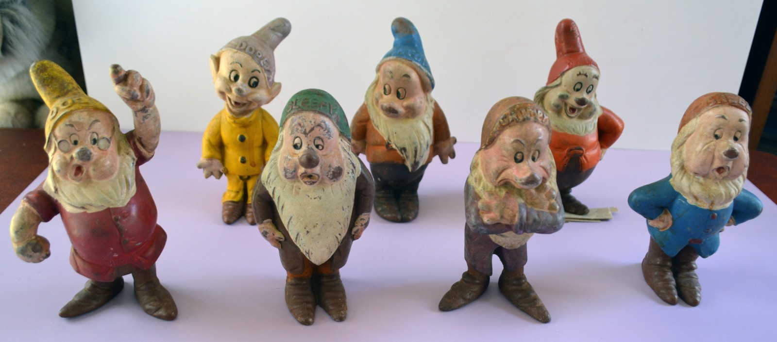 Vintage Seiberling Rubber Disney Snow White Dwarfs Set of 7, Original 1938