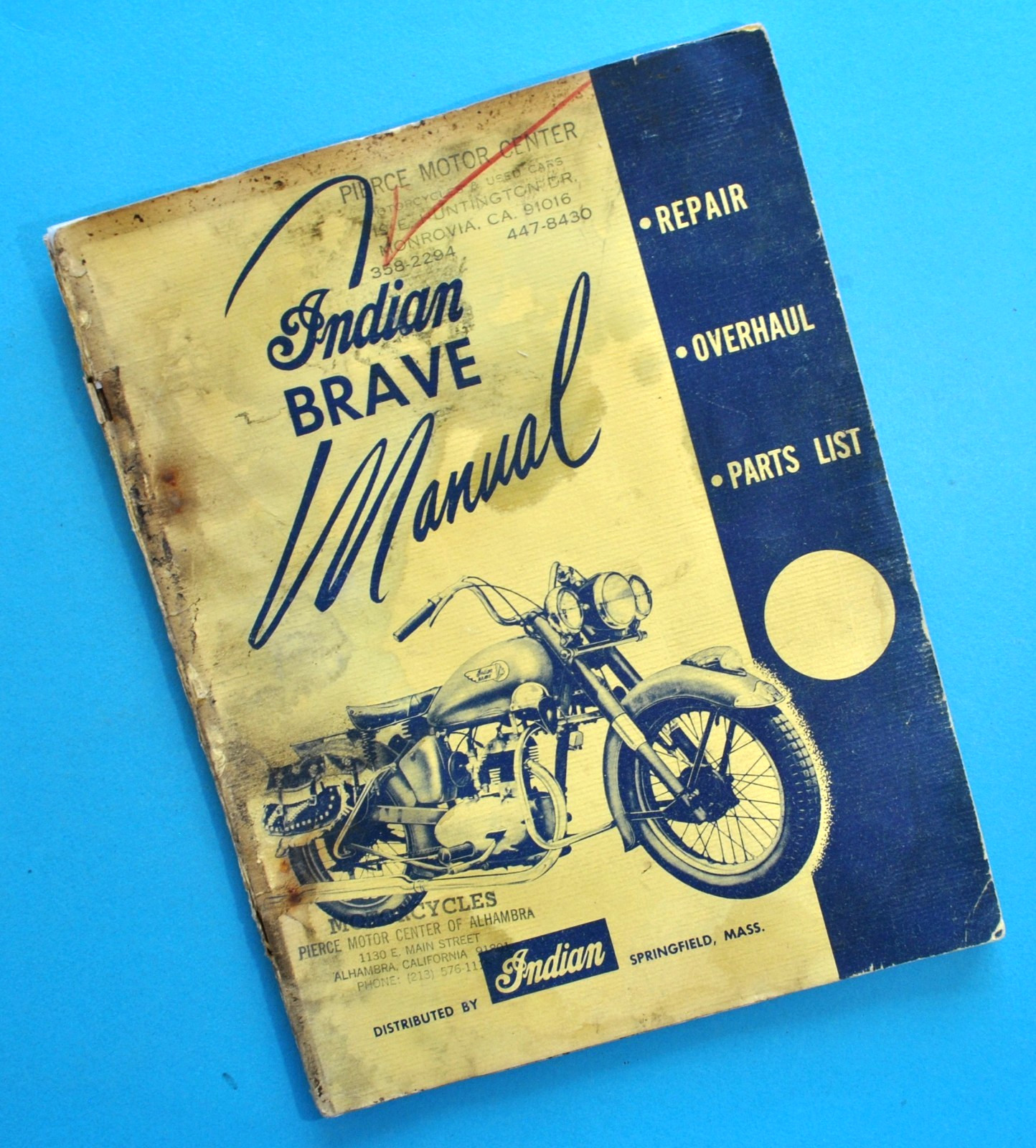 Original 1951-1953 Indian Motorcycle Brave Service Manual Parts Catalog Book Original 1951-1953 Indian Motorcycle Brave Service Manual Parts Catalog Book
