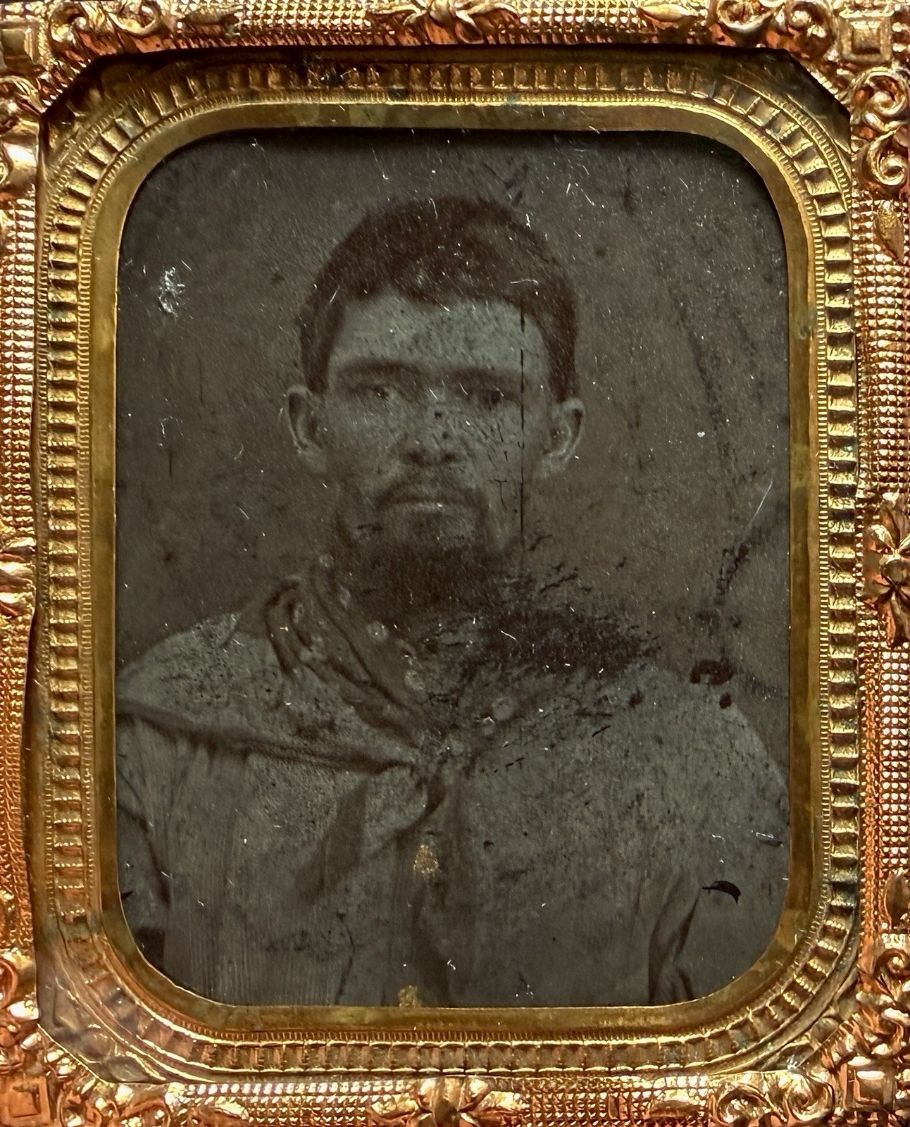 1/9th Plate Tintype Bandanna Wearing Soldier Or Cowboy Civil War Era