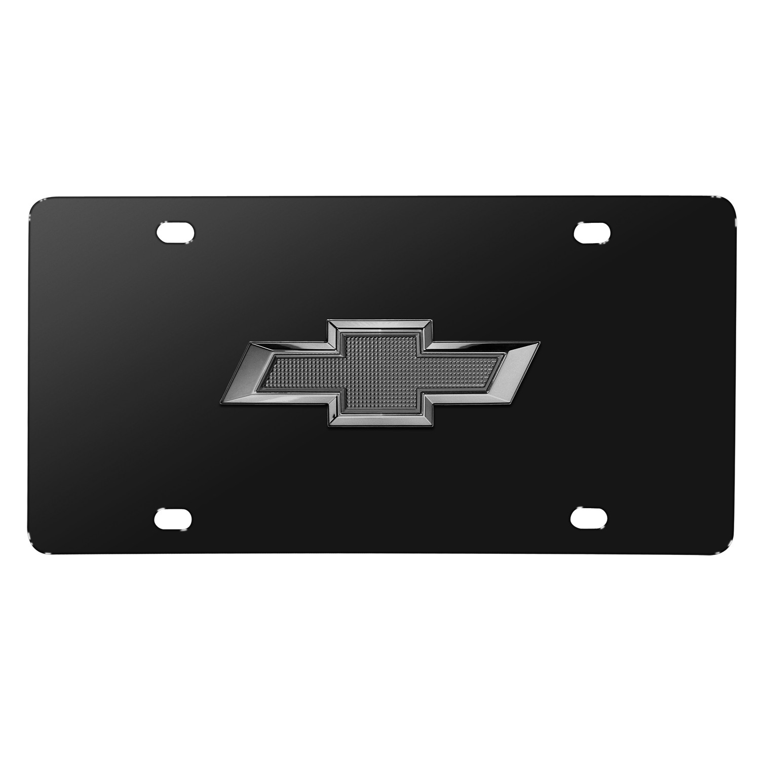 Chevrolet 3D Gray Metal Logo on Black Stainless Steel License Plate