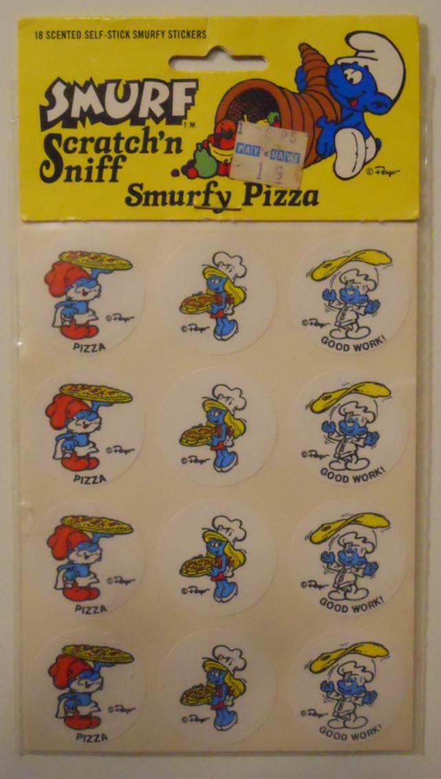 Smurf Stickers Pizza Vintage 1980s Scratch \'n Sniff Pack Sealed VERY Rare