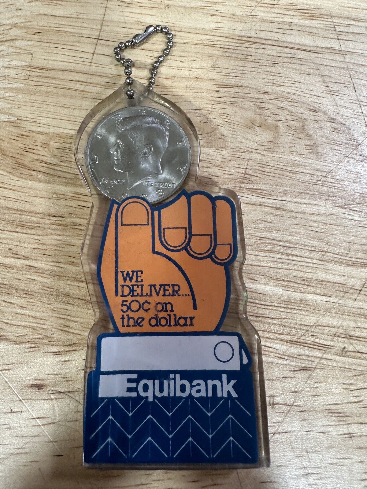 Vintage Equibank Kennedy Half Dollar Keychain Resin With Slogan