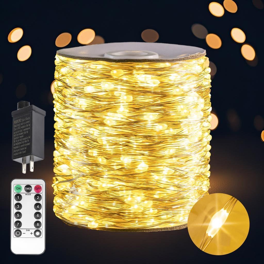 100FT 300LED Fairy Lights Plug in Warm White Silver Christmas String Lights