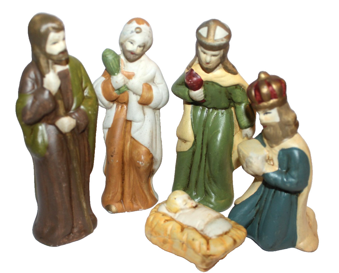VTG Nativity Set Figures Painted Ceramic 5 pcs incomplete Christmas Holidays