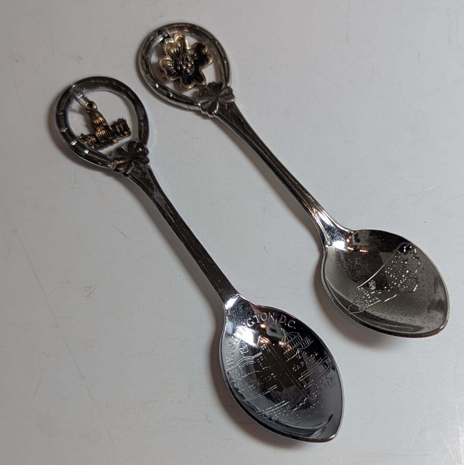 Vintage North Carolina & Washington DC Travel Souvenir Spoons with Charms 3.5 In