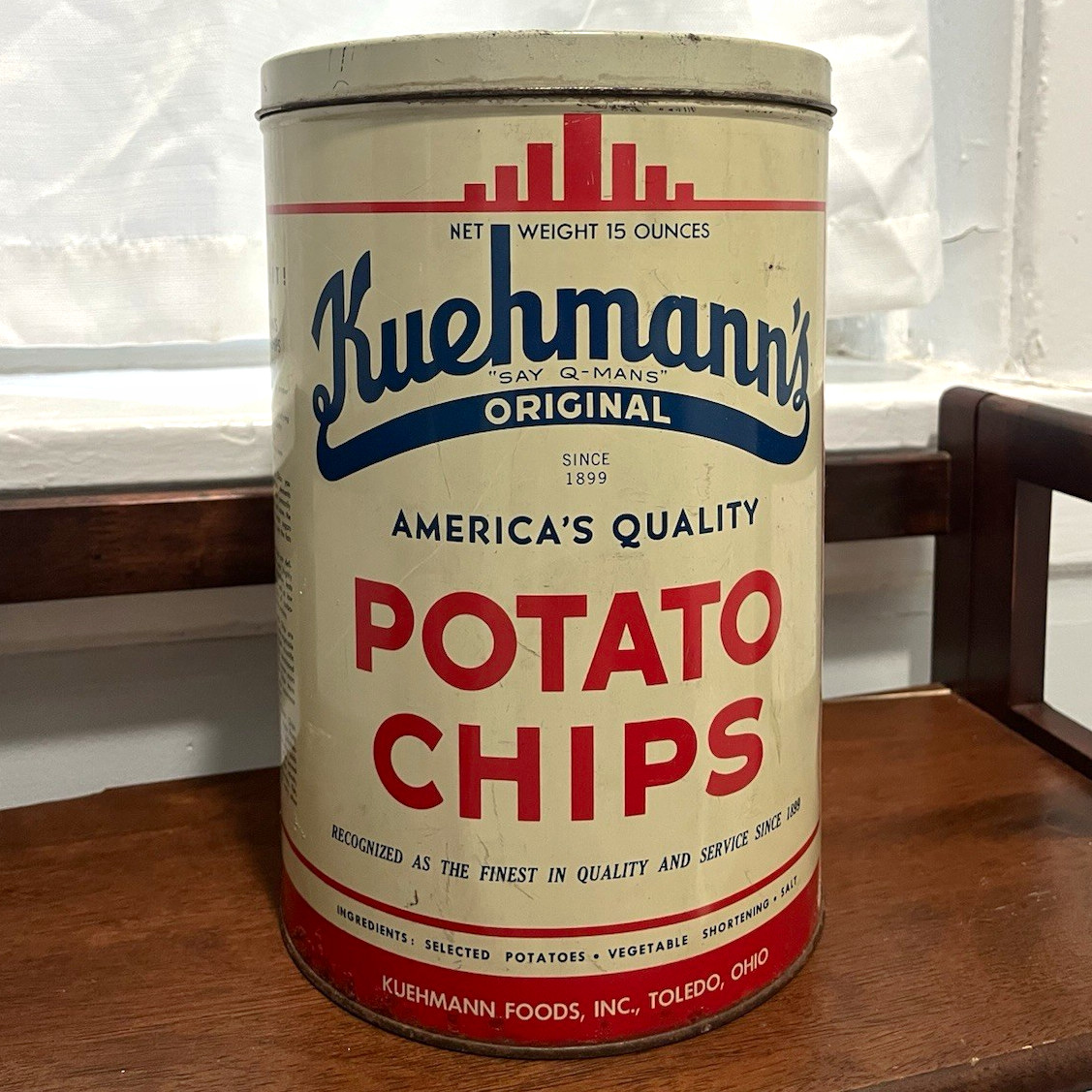 Vintage Kuehmann\'s Original Potato Chips 15 oz Tin, Toledo Ohio