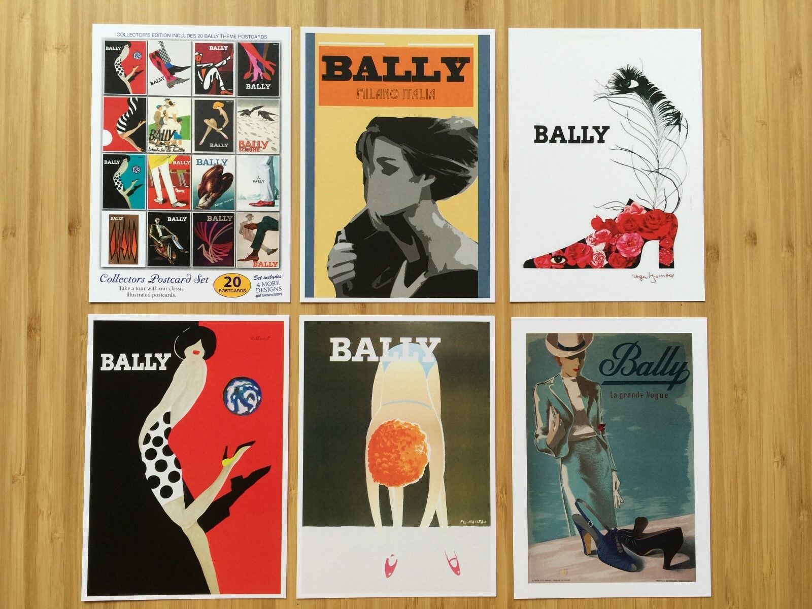 BALLY SHOES VINTAGE SET OF 20 ADVERTISING POSTCARDS -UNIQUE COLLECTORS EDITION  