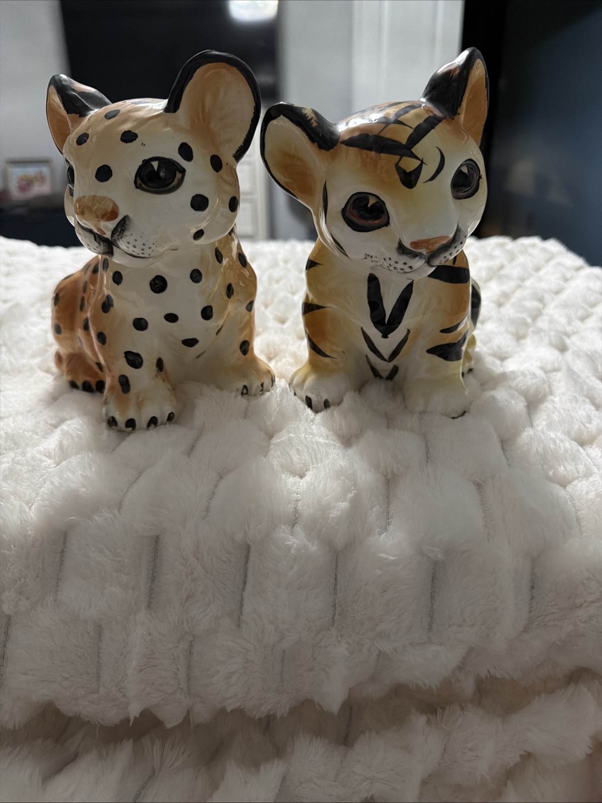 Vintage Shafford Tiger And Leopard Cub Hand Painted Ceramic Figurines