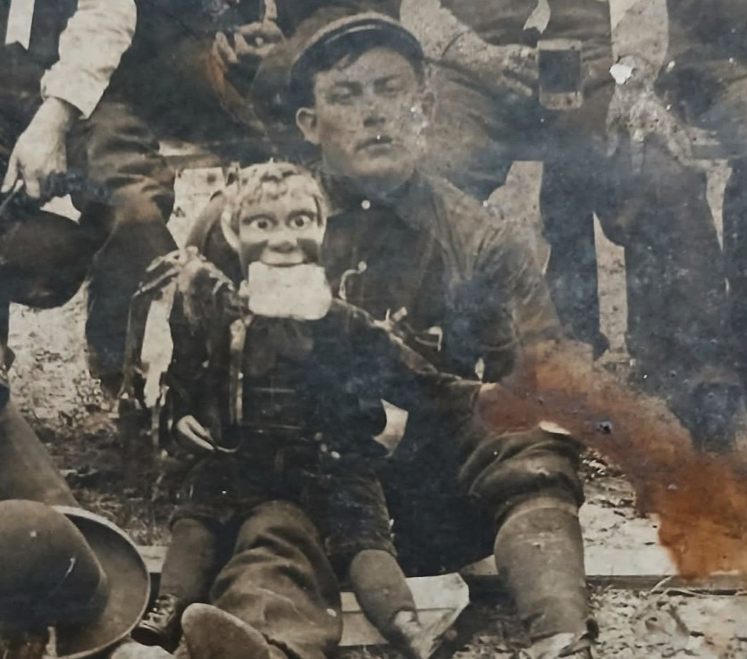 Two Very RARE Antique Ventriloquist Puppet Dummy Doll Group Photo 1890s - 1910s