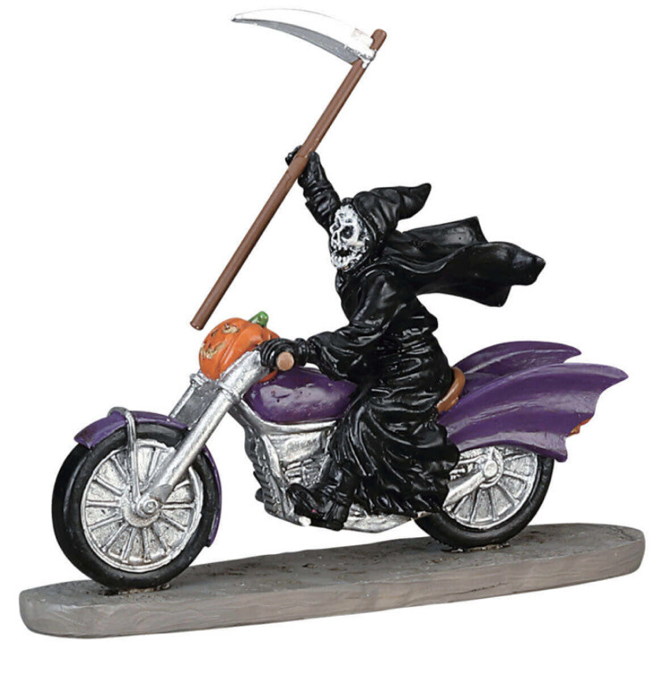 Lemax GRIM RIDER  Spooky Town Halloween Village Biker  -Grim Reaper Motorcycle