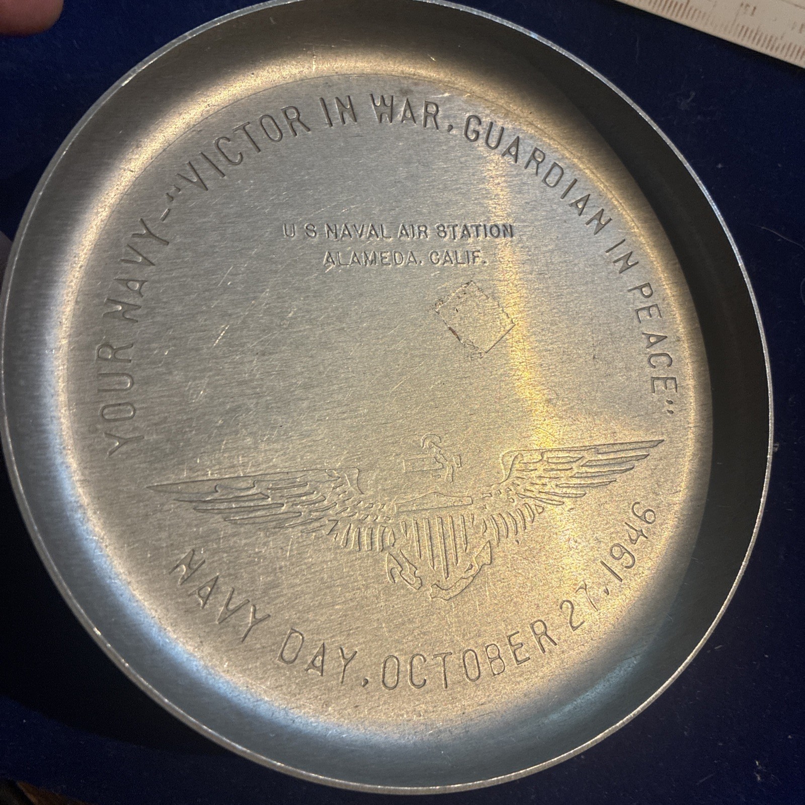 5” Navy Day 1946 ashtray naval Air Station Alameda California tip tray  Guardian