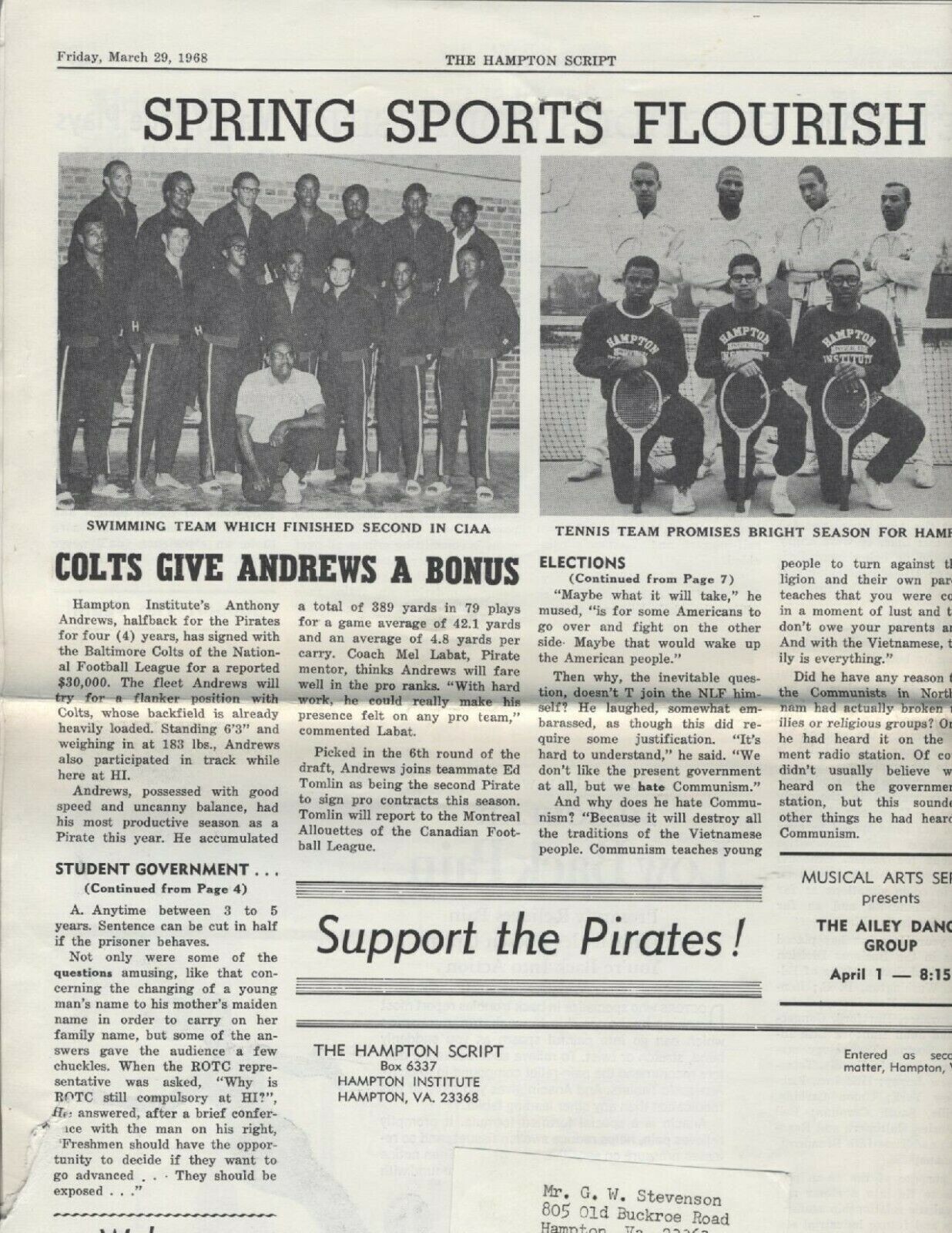 HAMPTON INSTITUTE 1968 VINTAGE AFRICAN AMERICAN FROM hbcu EDUCATOR CIVIL RIGHTS