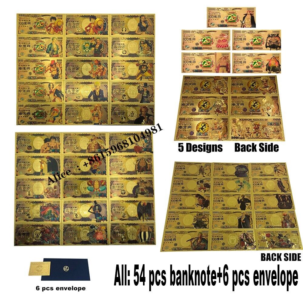 54pcs Japanese Anime one piece Gold Banknote Collectible Cards For Nice Gift