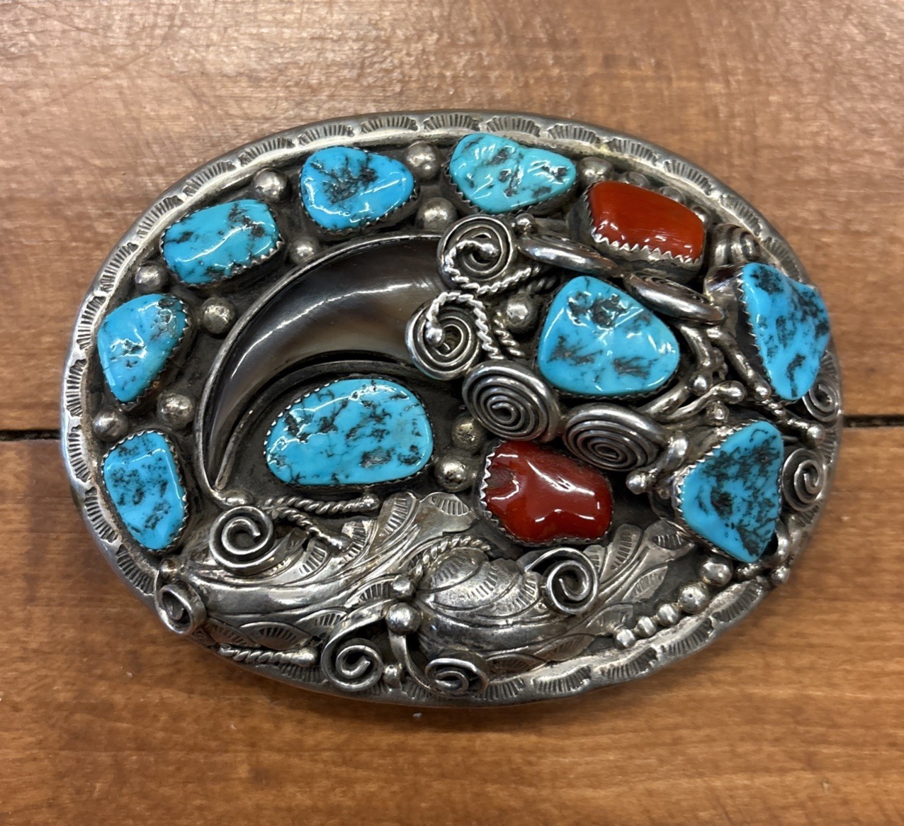 Vintage Native American Turquoise Belt Buckle Sterling Silver Navajo OLD PAWN