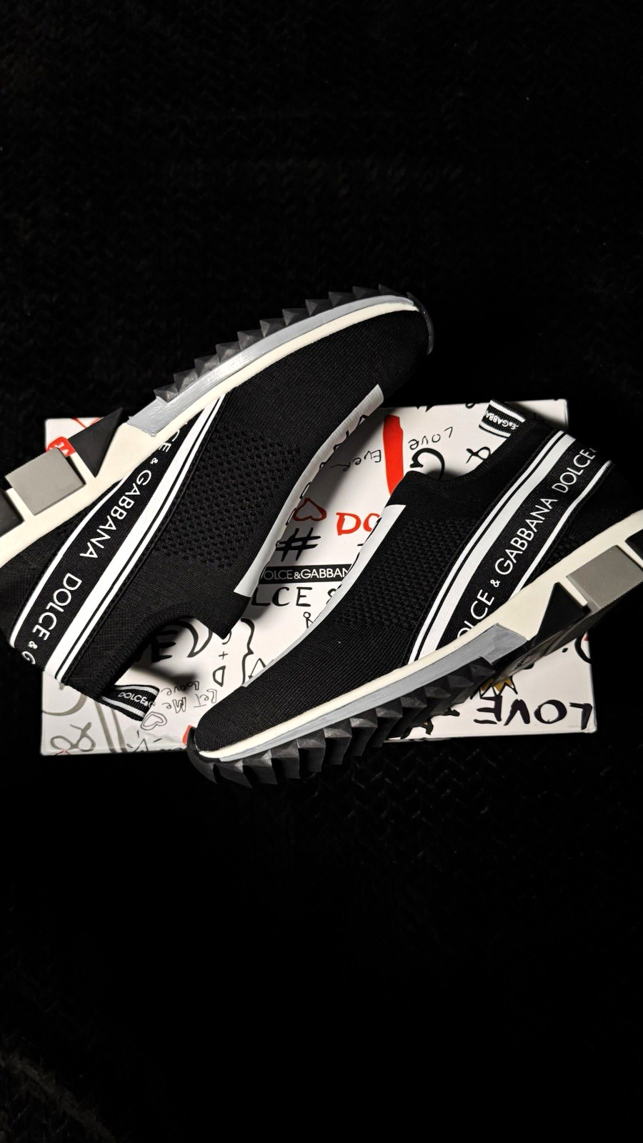 Dolce & Gabbana Men’s Slip-On Logo Low Top Sneakers Black White Gray EU 43