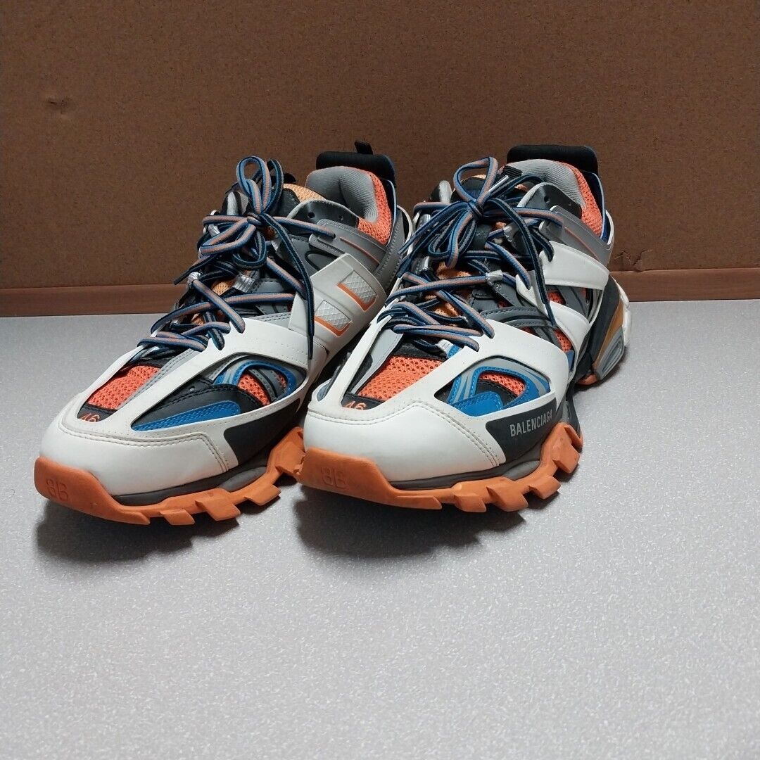 Balenciaga Track White Orange Blue Gray Leather & Mesh Sneakers, Mens Sz 13