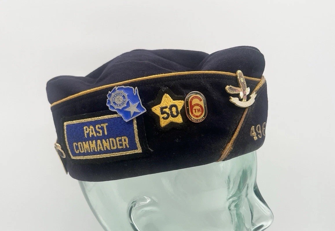 Vintage Wisconsin American Legion Hat Post 496 Sherwood WI Past Commander Pins