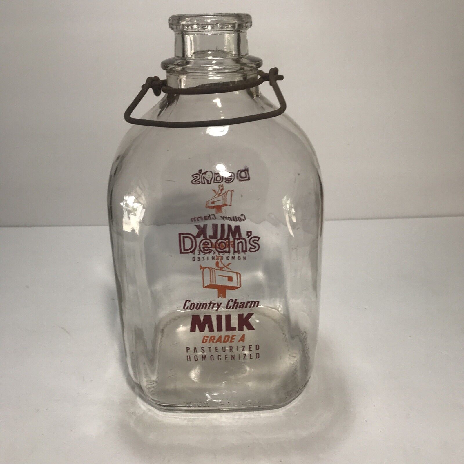 Vintage Dean’s Country Charm Glass Dairy Milk Bottle One Gallon - Double Sided -
