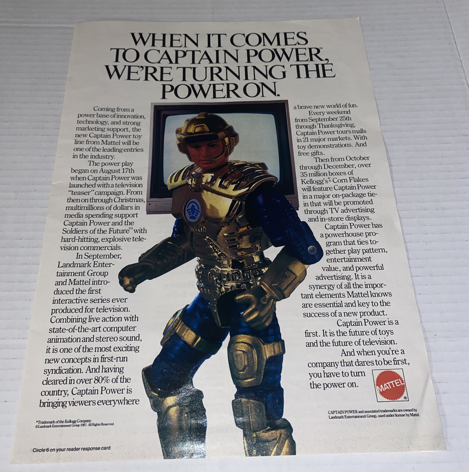 Vintage 1980s Captain Power Toy Action Figure PRINT AD Mattel Industry Release