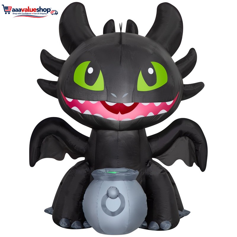 Airblown Halloween Yard Inflatables Light Toothless with Cauldron , 4.2 Ft