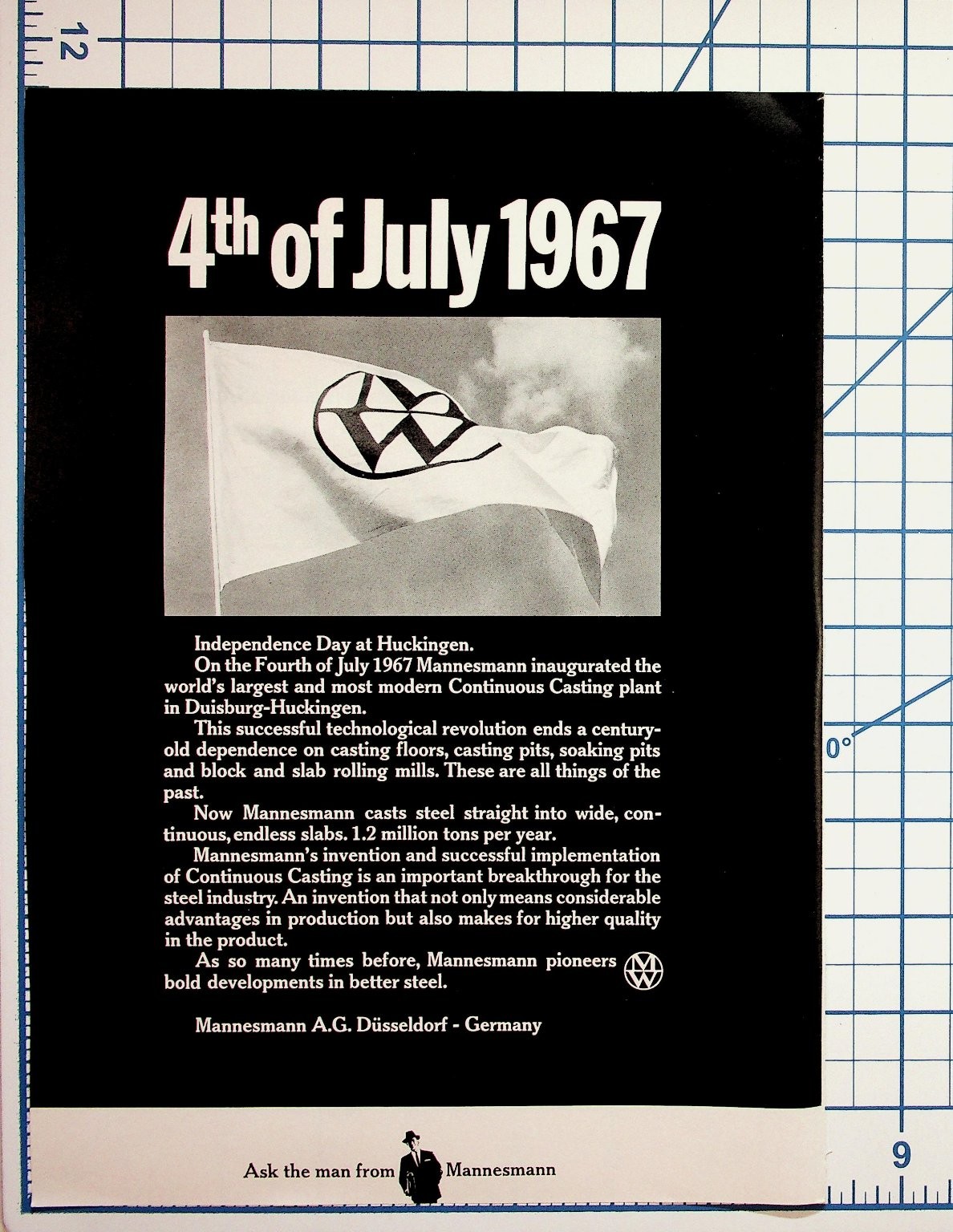 1967 Mannesmann Steel Ad Germany Duisburg Huckingen Continuous Casting Print