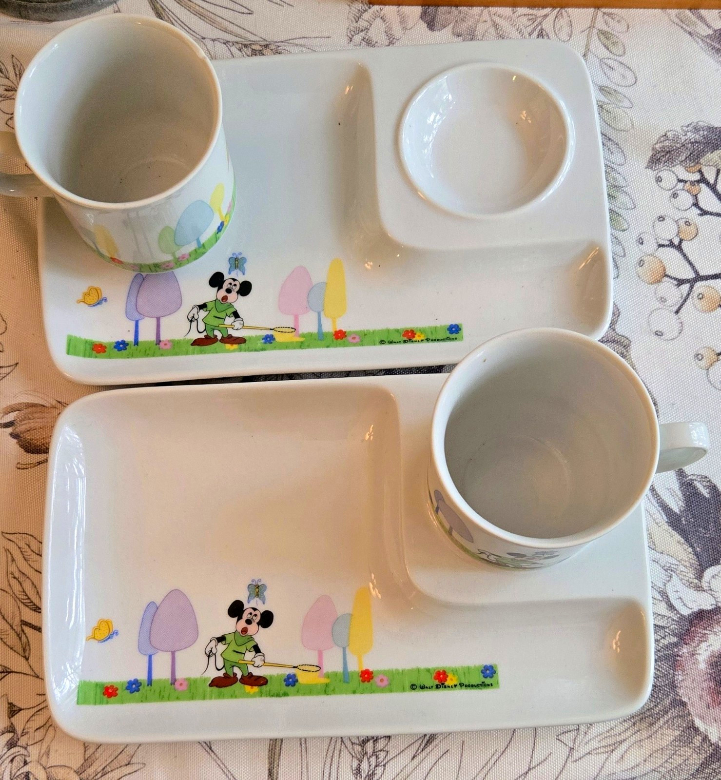 Vintage 1970s Disney Mickey Mouse Snack Plate & Cup Sets Pair,  Made in Japan