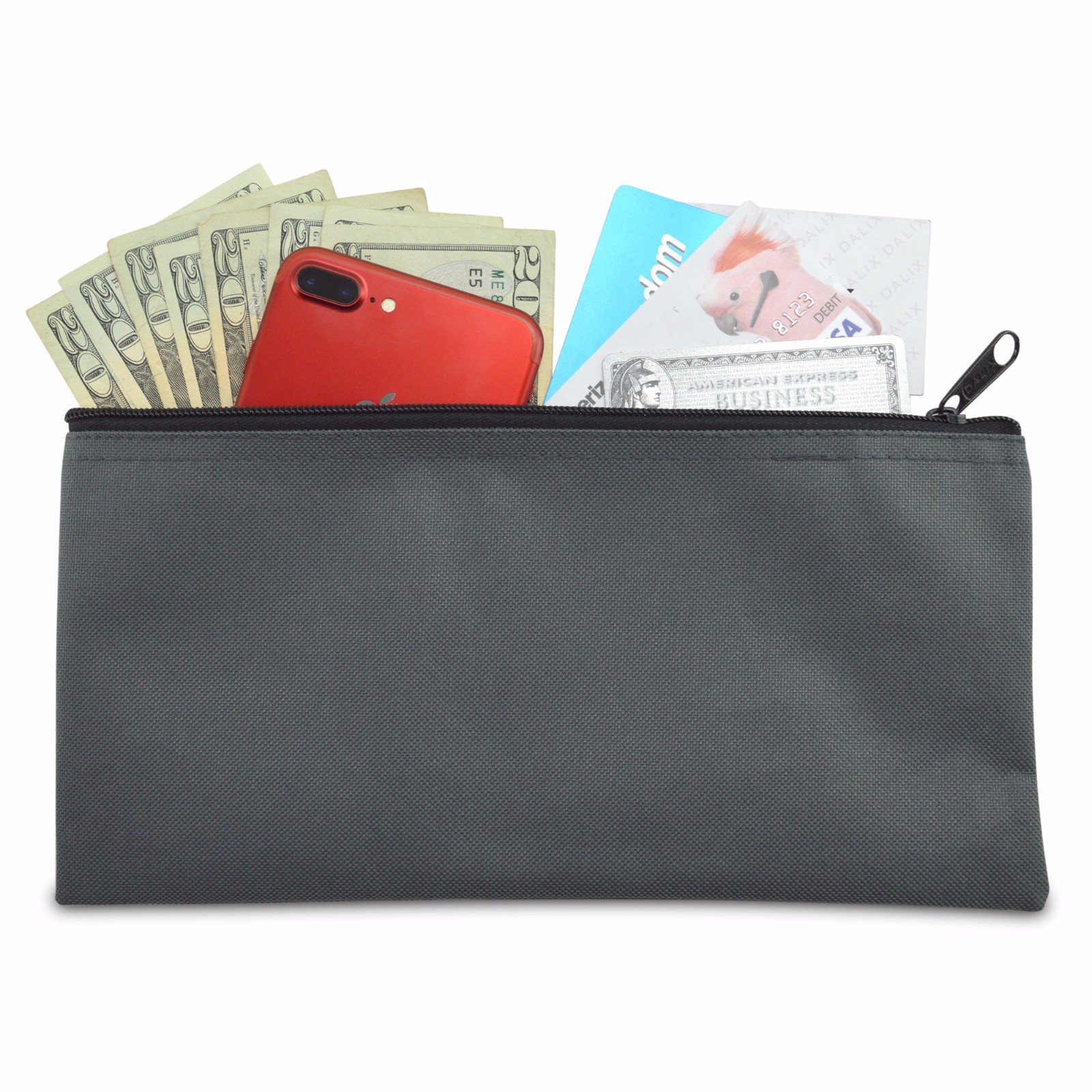 Deposit Bag Bank Pouch Zippered Safe Money Bag Organizer in GRAY