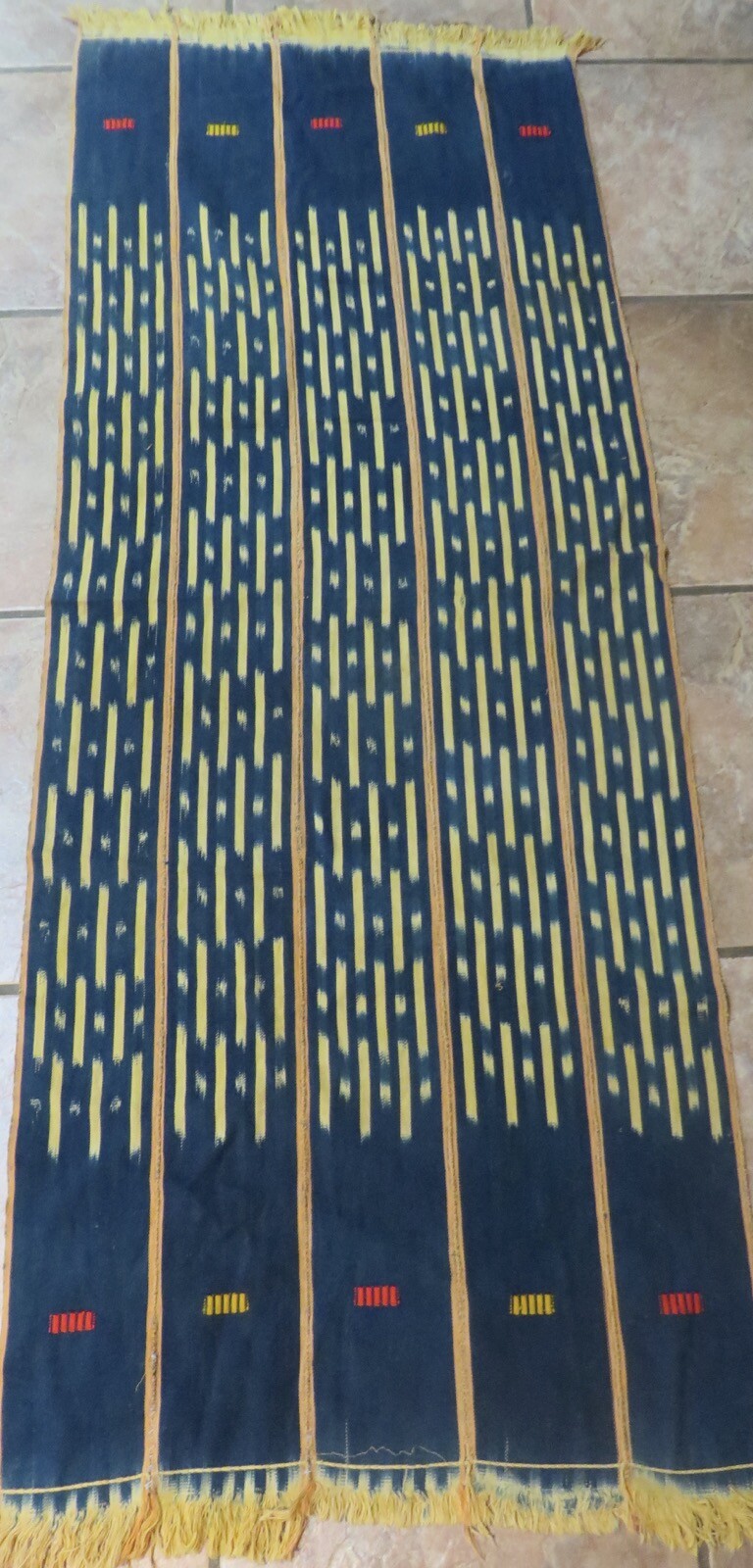 Vintage African,Baule Indigo Dyed Ikat, Strip Woven Scarf/58”x 23