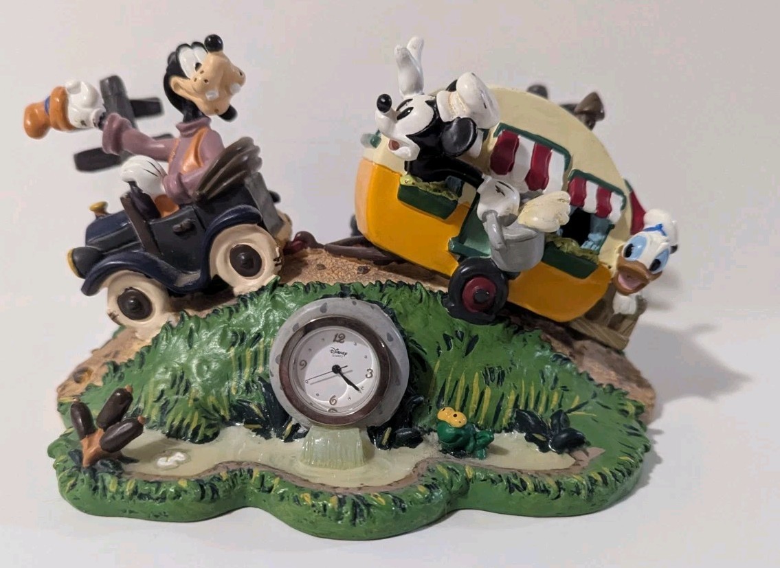 Vintage Disney Parks Mickey Mouse Camper Trailer Clock Goofy Donald Duck Caravan