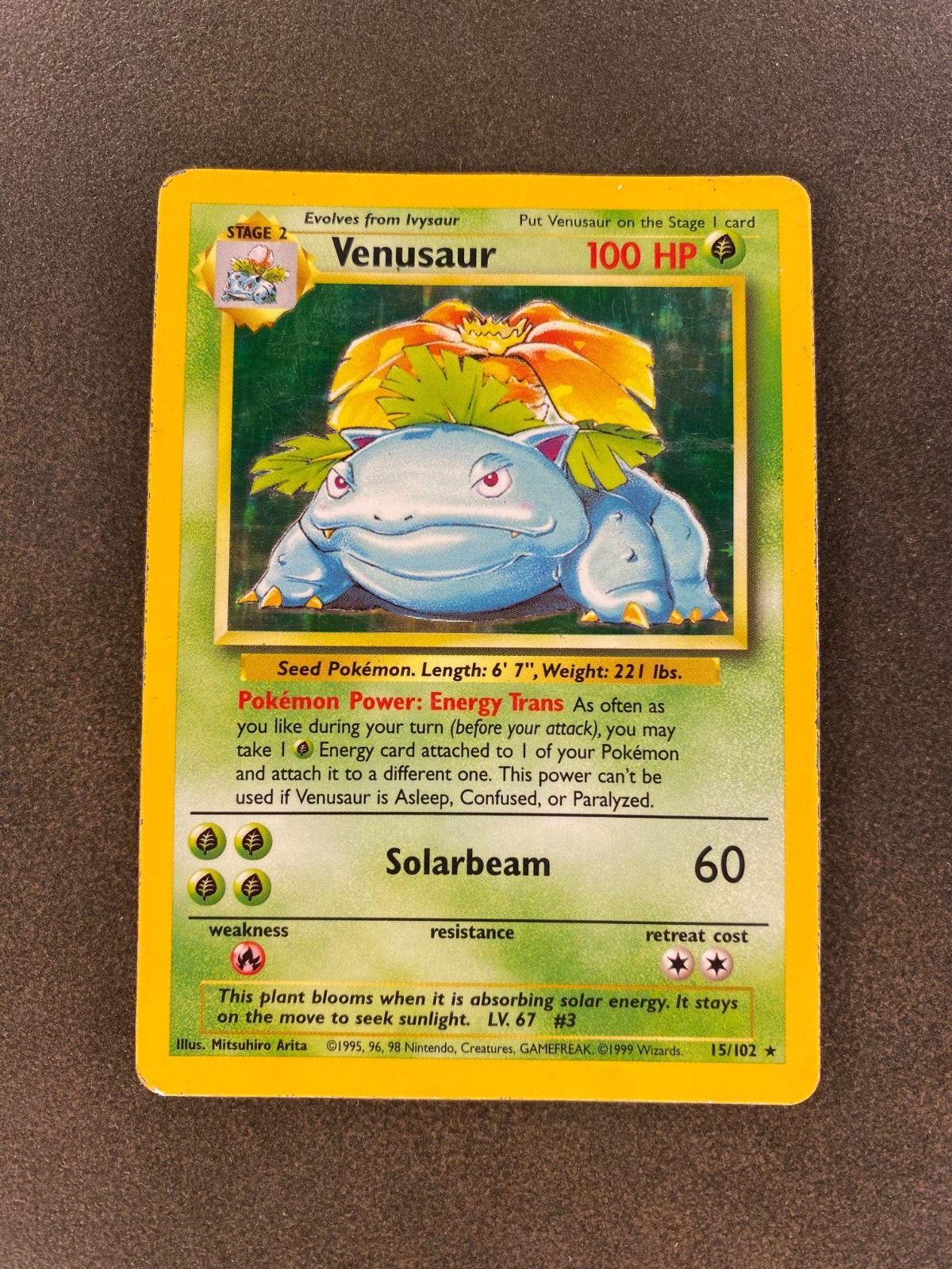 Venusaur 15/102 - Original Base Set - Holo Rare - Vintage 1999 Pokemon Card