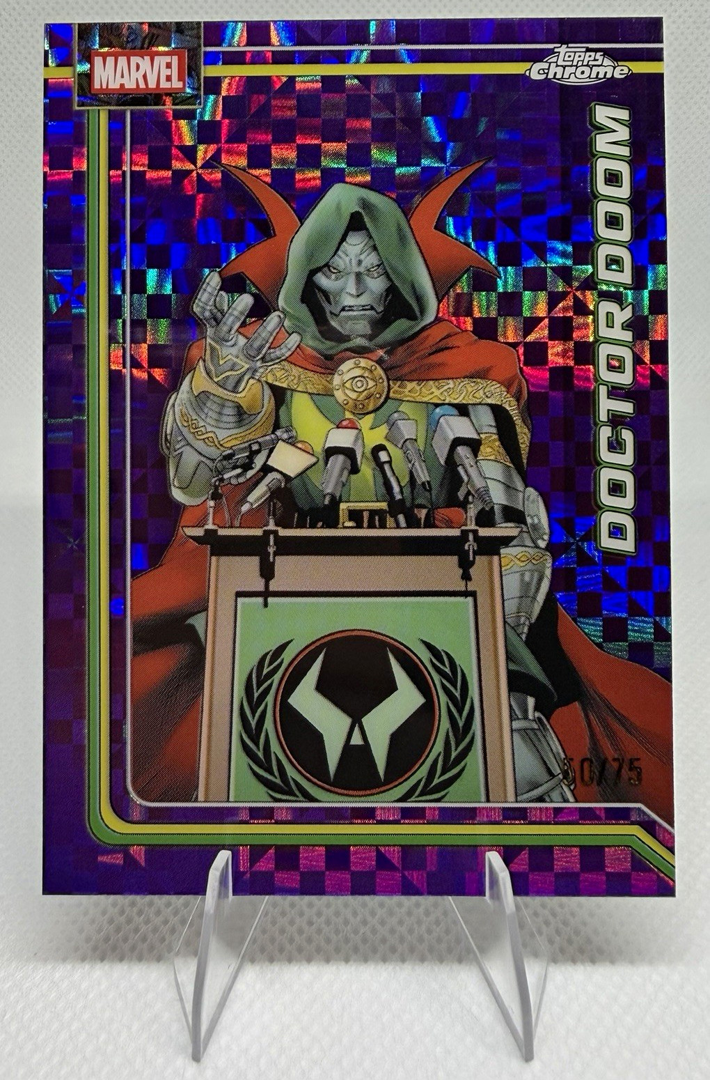 Topps 2026 Chrome Marvel Doctor Doom #028 Purple X Fractor 50/75 Topps 2026 Chrome Marvel Doctor Doom #028 Purple X Fractor 50/75