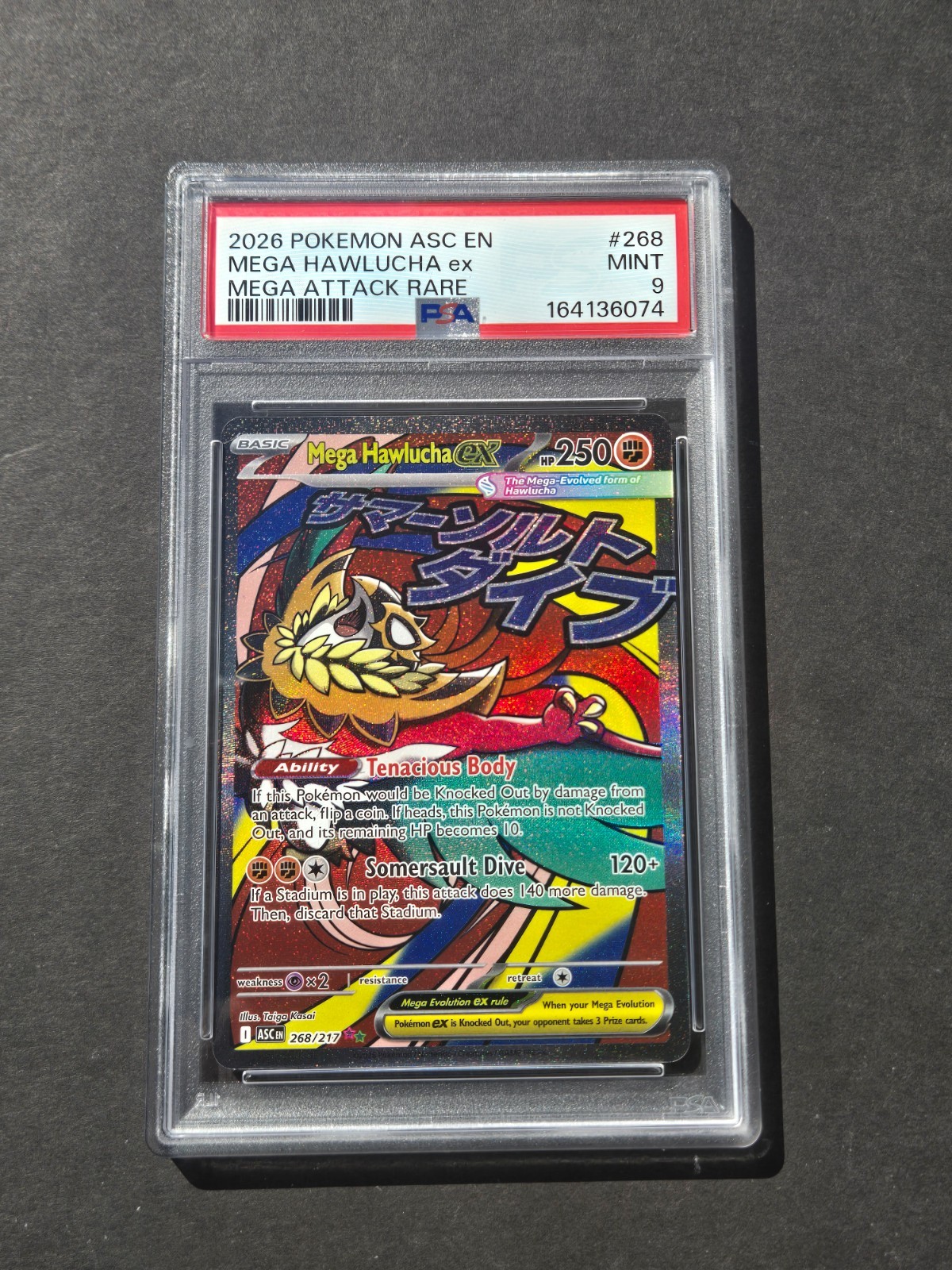 PSA 9 MEGA HAWLUCHA EX 268/217 - ASCENDED HEROES MEGA ATTACK RARE - MINT