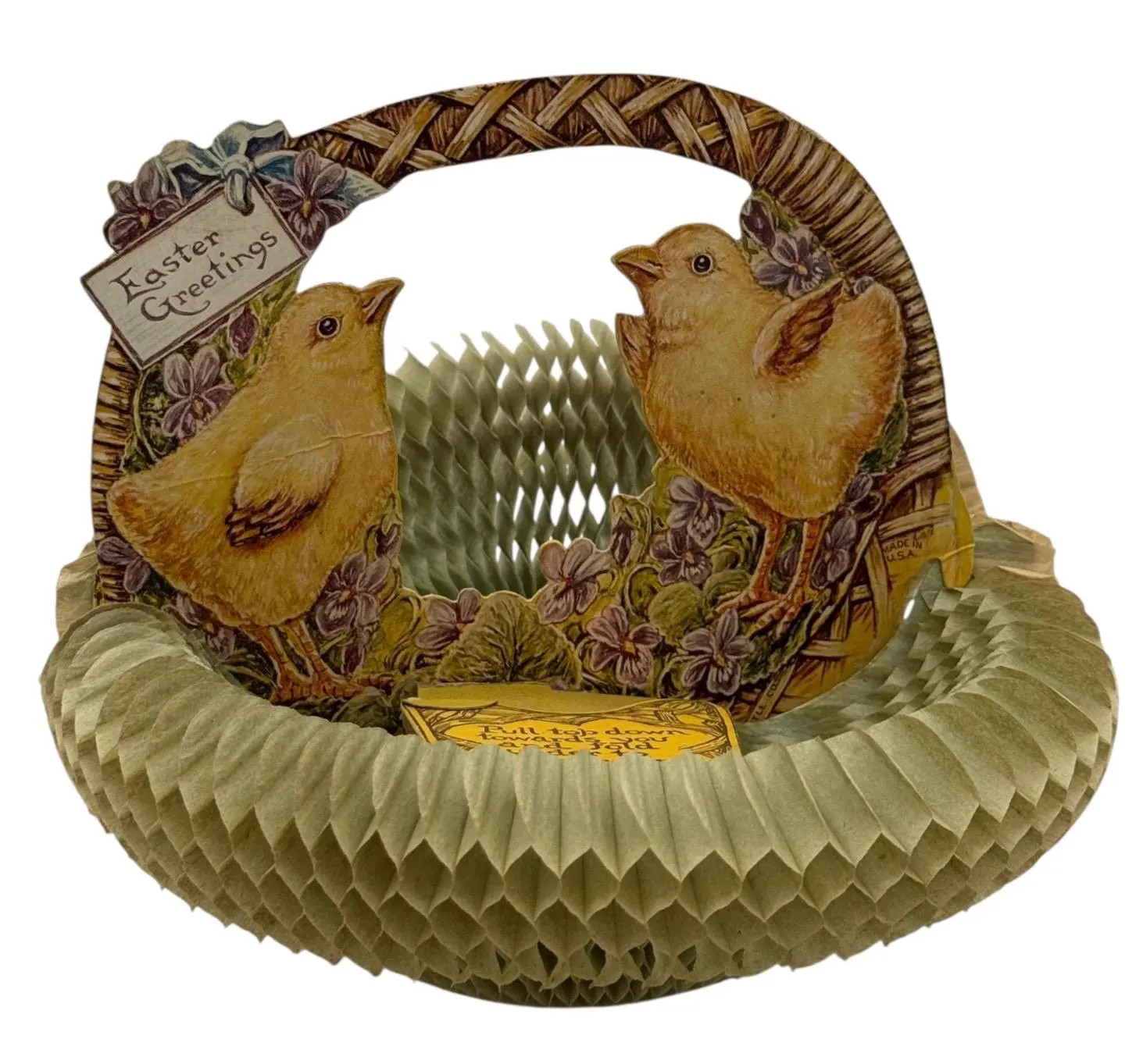 Antique Beistle Mechanical Valentine Card – Two Chicks, Honeycomb Nest, Pullout