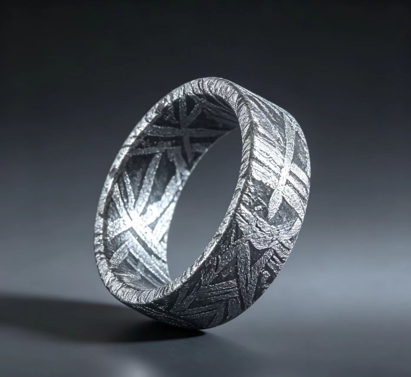 Round Meteorite RING Muonionalusta meteorite wedding ring, size:12